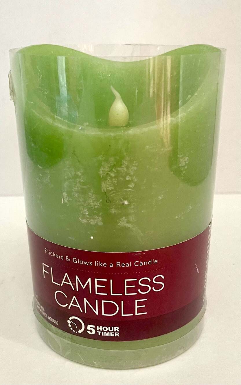 New Green LED Flameless Pillar Candle with 5 Hour Timer
